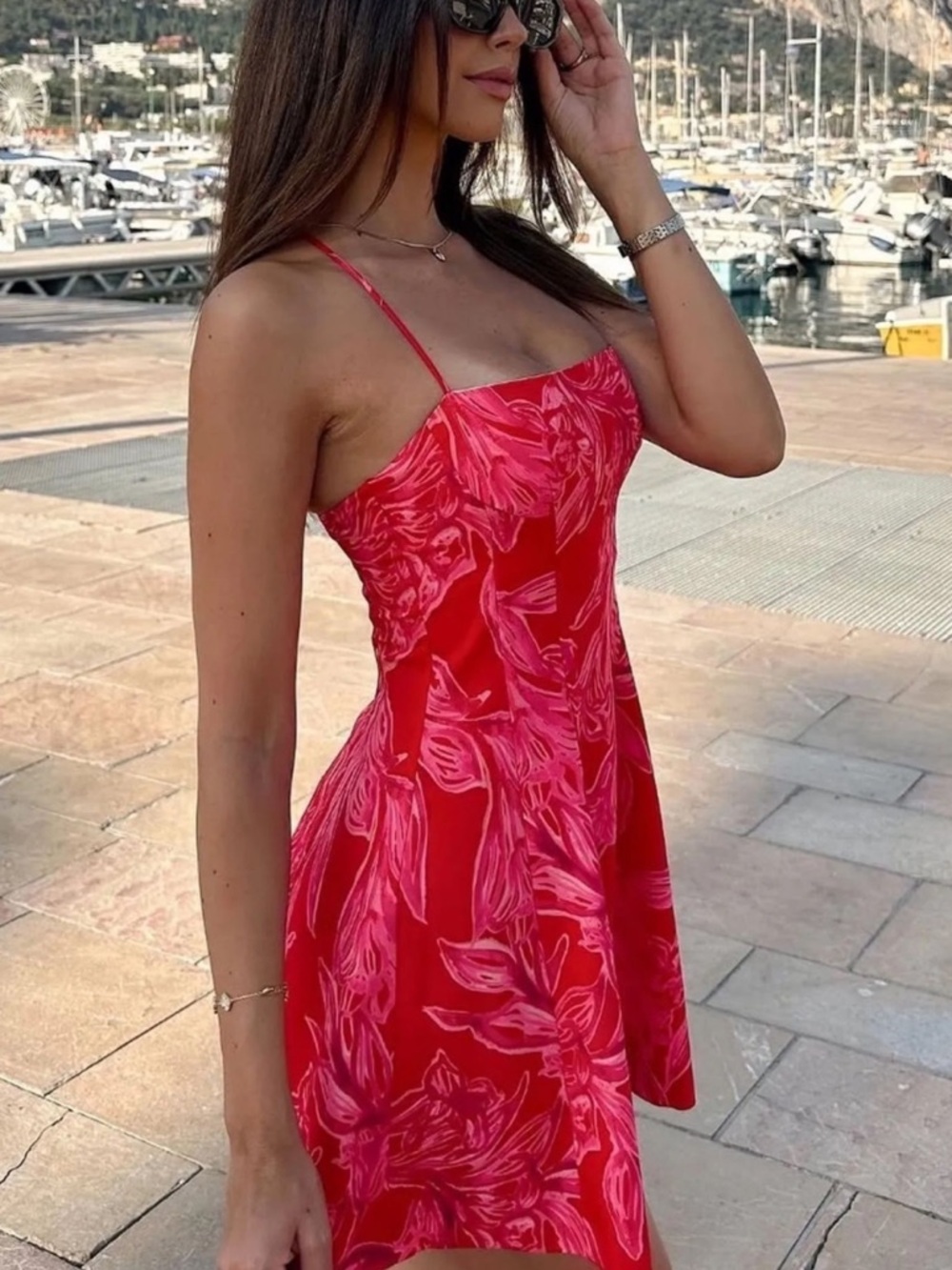ZARA bloggers favorite Red Pink Floral fit & flare Dress XS